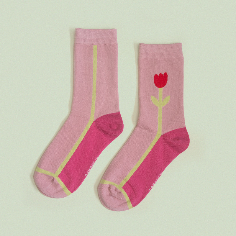 Spring Autumn New Big Magic Tree HyunA Plaid Small Fresh Flowers INS Cute Japanese Cotton Socks Crew Socks